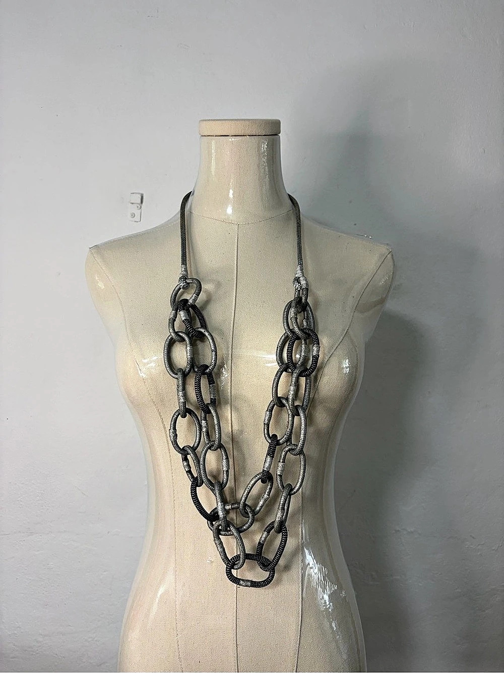 Layered Chain Link Necklace in Silver & Black Like New